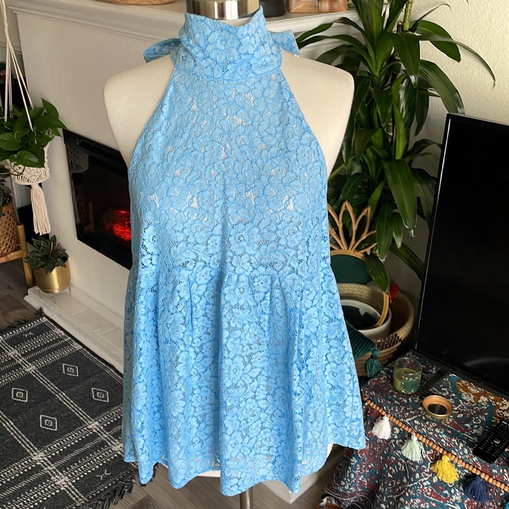 Zara tie-neck blue lace blouse NWT - Picture 2 of 10